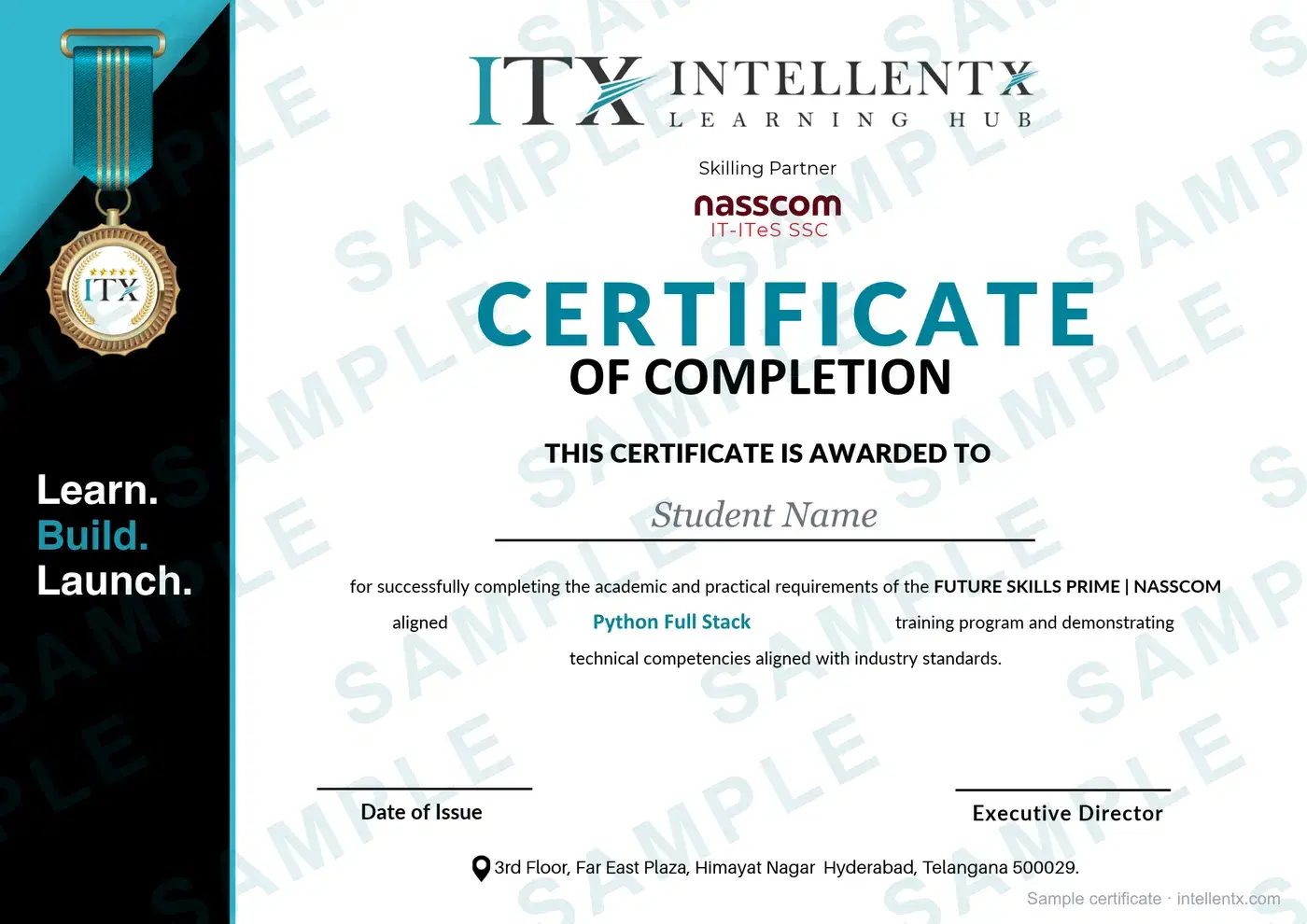 Sample IntellentX Python Full Stack Certificate of Completion